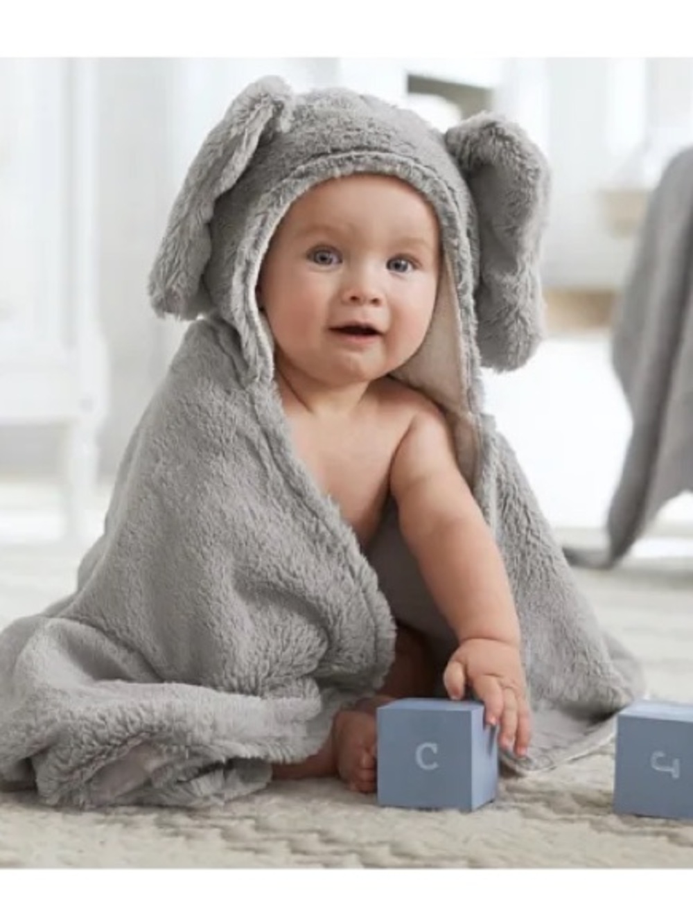 Pottery Barn Kids Faux Fur Elephant Baby Hooded Towel